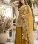 Mustard Color Embroidery And Sequance Work Georgete Salwar Suit