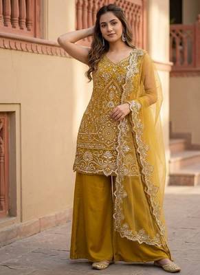 Mustard Color Embroidery And Sequance Work Georgete Salwar Suit 2