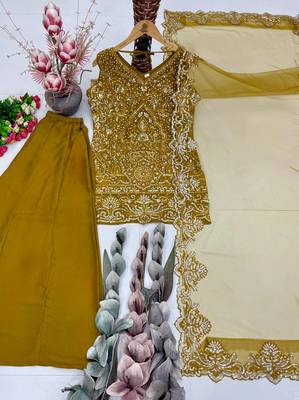 Mustard Color Embroidery And Sequance Work Georgete Salwar Suit 3
