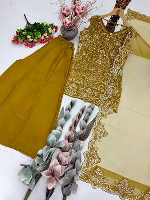 Mustard Color Embroidery And Sequance Work Georgete Salwar Suit 4