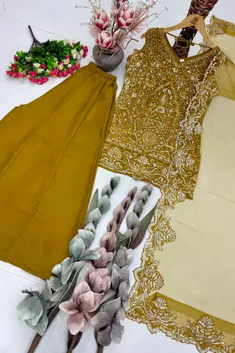 Mustard Color Embroidery And Sequance Work Georgete Salwar Suit