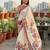 white color butterfly and floral print sequins and real mirror work chinnon silk blend saree