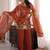 Women's rust embroidered crunchy silk kurta with bell bottom pant and dupatta festive ethnic suit set