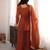 Women's rust embroidered crunchy silk kurta with bell bottom pant and dupatta festive ethnic suit set