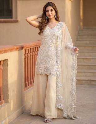Off White Color Embroidery And Sequance Work Georgete Salwar Suit 1