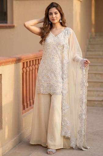 Off White Color Embroidery And Sequance Work Georgete Salwar Suit