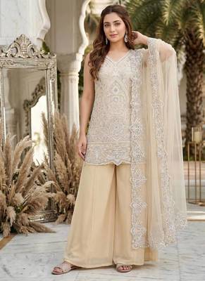 Off White Color Embroidery And Sequance Work Georgete Salwar Suit 2