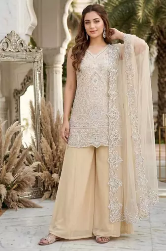 Off White Color Embroidery And Sequance Work Georgete Salwar Suit