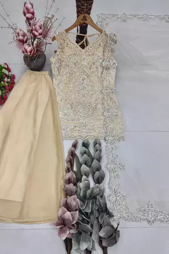 Off White Color Embroidery And Sequance Work Georgete Salwar Suit