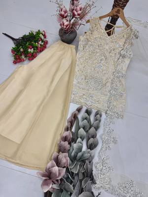 Off White Color Embroidery And Sequance Work Georgete Salwar Suit 4