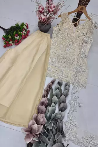 Off White Color Embroidery And Sequance Work Georgete Salwar Suit