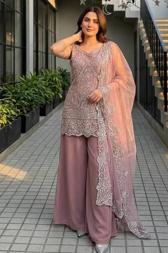 Pink Color Embroidery And Sequance Work Georgete Salwar Suit