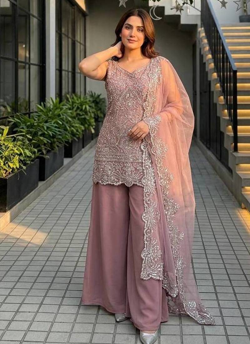 Pink Color Embroidery And Sequance Work Georgete Salwar Suit