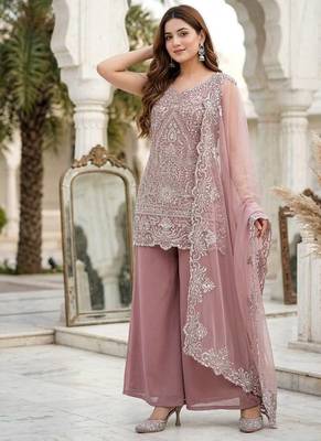 Pink Color Embroidery And Sequance Work Georgete Salwar Suit 2