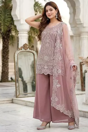 Pink Color Embroidery And Sequance Work Georgete Salwar Suit