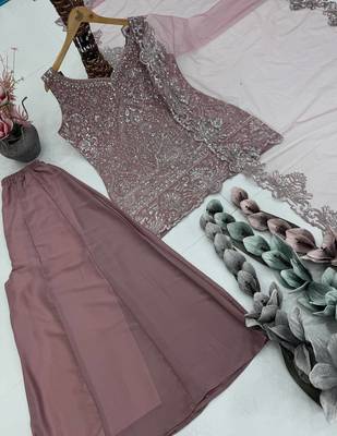 Pink Color Embroidery And Sequance Work Georgete Salwar Suit 4