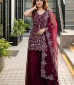Wine Color Embroidery And Sequance Work Georgete Salwar Suit