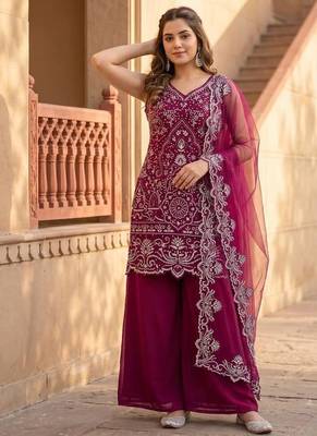 Wine Color Embroidery And Sequance Work Georgete Salwar Suit 2