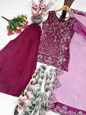 Wine Color Embroidery And Sequance Work Georgete Salwar Suit 3