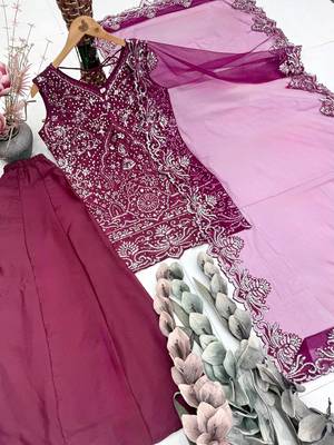 Wine Color Embroidery And Sequance Work Georgete Salwar Suit 4