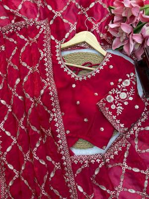 Red Color Thred With Sequnce Work Silk Blend Saree 2