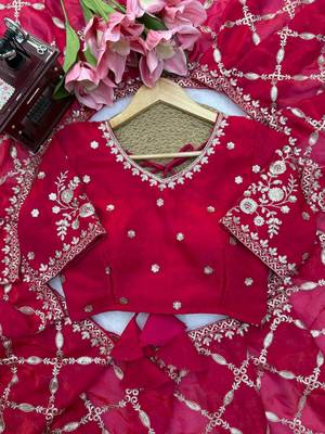 Red Color Thred With Sequnce Work Silk Blend Saree 4