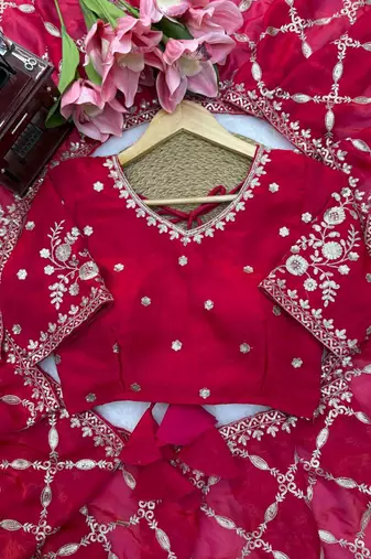 Red Color Thred With Sequnce Work Silk Blend Saree