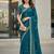 teal color designer embroidery work sequins jarl thread with cutwork border  satin silk blend saree
