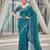 teal color designer embroidery work sequins jarl thread with cutwork border  satin silk blend saree