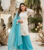 Blue Color Embroidery And Sequences Work Georgette Salwar Suit