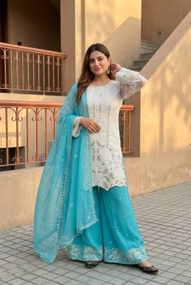 Blue Color Embroidery And Sequences Work Georgette Salwar Suit 2