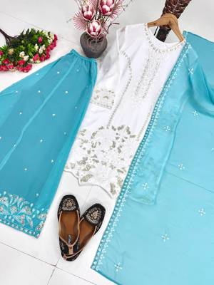Blue Color Embroidery And Sequences Work Georgette Salwar Suit 3
