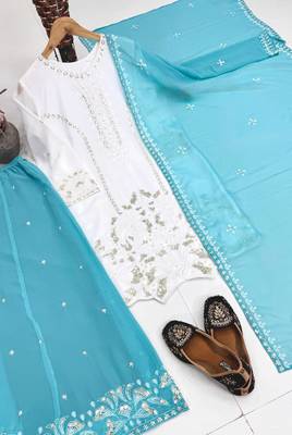 Blue Color Embroidery And Sequences Work Georgette Salwar Suit 4
