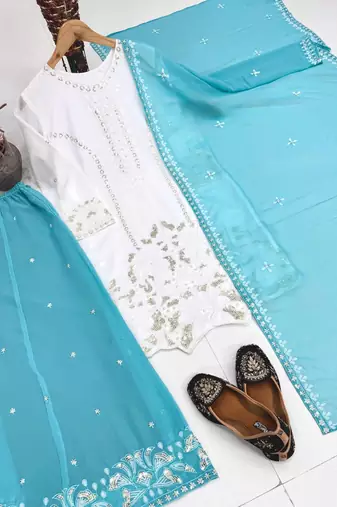 Blue Color Embroidery And Sequences Work Georgette Salwar Suit