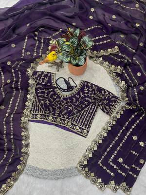 purple color designer embroidery work sequins jarl thread with cutwork border  satin silk blend saree 3
