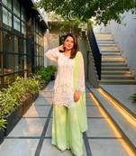 Light Green Color Embroidery And Sequences Work Georgette Salwar Suit