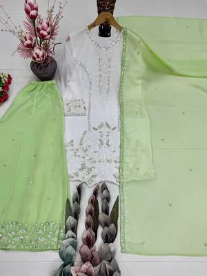 Light Green Color Embroidery And Sequences Work Georgette Salwar Suit 3