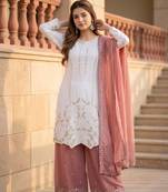 White Color Embroidery And Sequences Work Georgette Salwar Suit