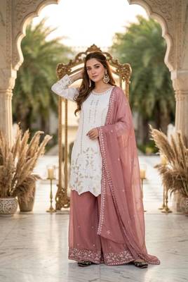 White Color Embroidery And Sequences Work Georgette Salwar Suit 2