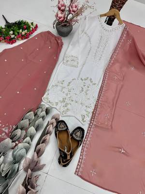 White Color Embroidery And Sequences Work Georgette Salwar Suit 3