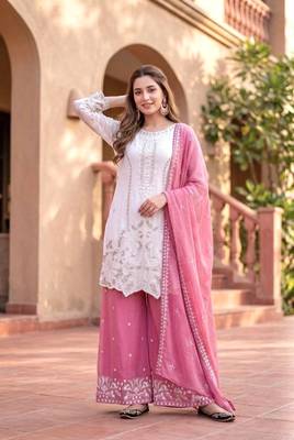 Pink Color Embroidery And Sequences Work Georgette Salwar Suit 2