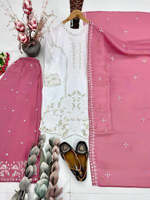 Pink Color Embroidery And Sequences Work Georgette Salwar Suit 3