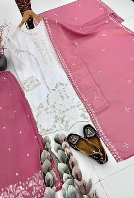 Pink Color Embroidery And Sequences Work Georgette Salwar Suit 4