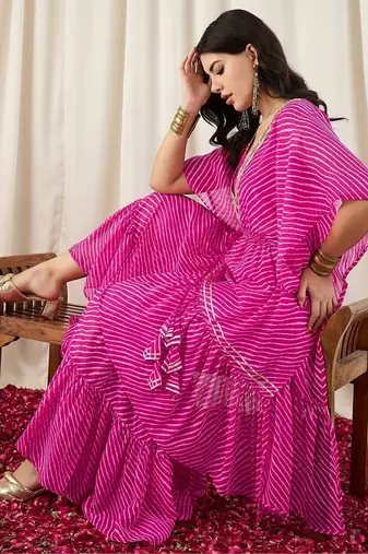 Women Printed Layered Thread Work Kurti with Sharara