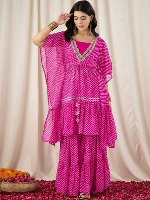 Women Printed Layered Thread Work Kurti with Sharara 3