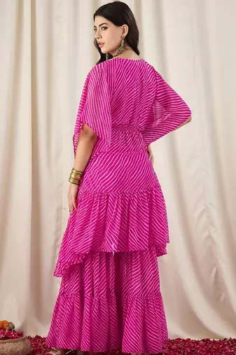 Women Printed Layered Thread Work Kurti with Sharara