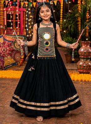 Black fully flared roman silk girls chaniya choli for navratri & garba 1
