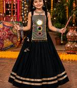 Black fully flared roman silk girls chaniya choli for navratri & garba