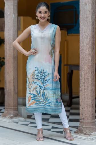 Digital Printed V-Neck Straight Kurta