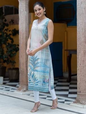Digital Printed V-Neck Straight Kurta 4